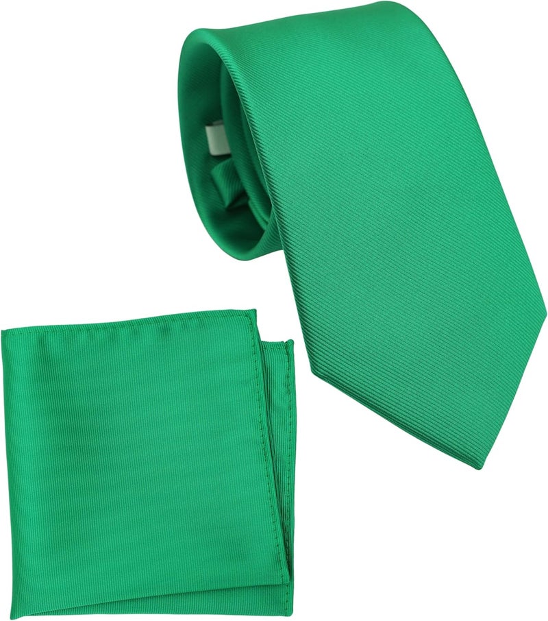 ZENXUS Regular Tie and Pocket Square for Men, Solid Color Necktie Set, 3.2 inch Standard Width - Image 1